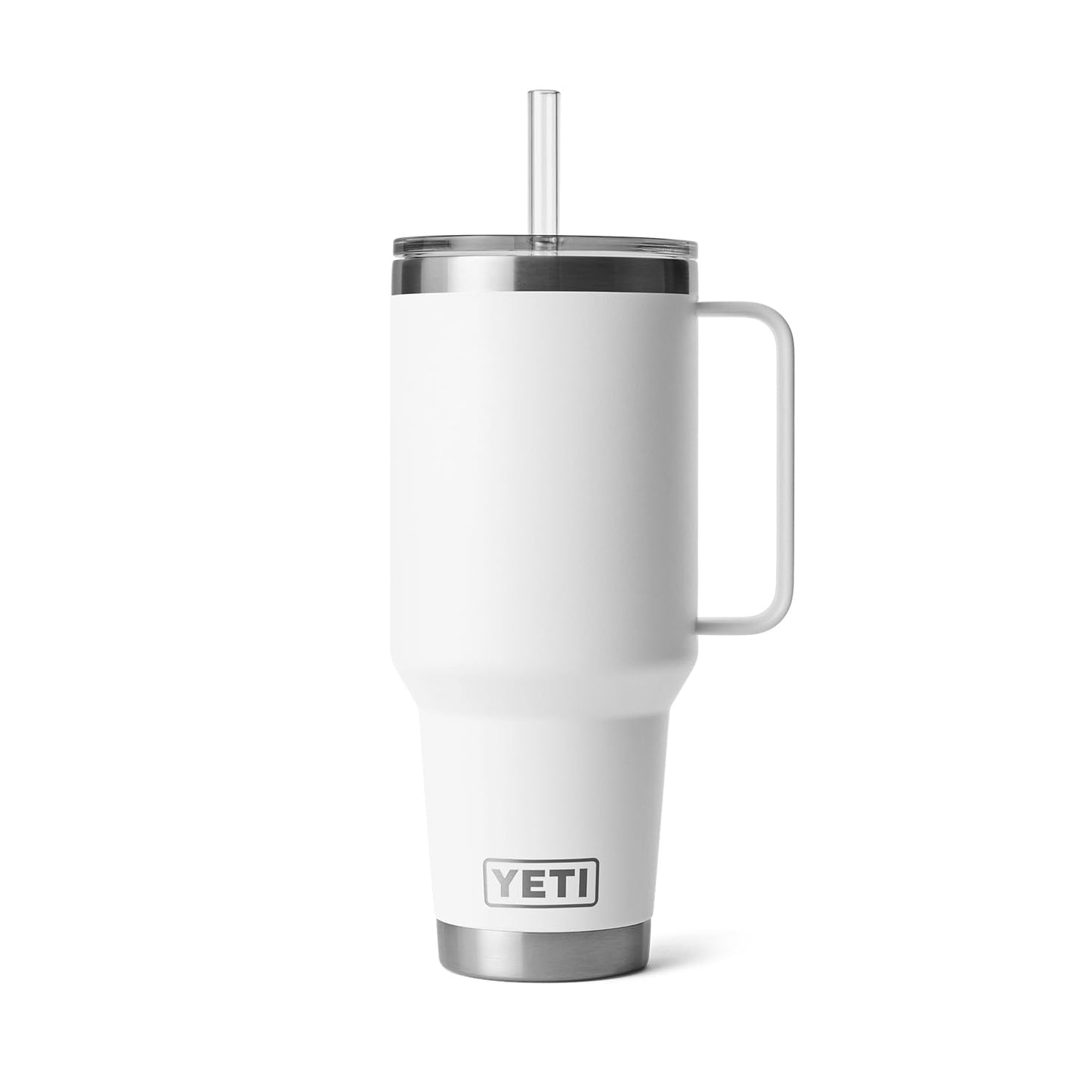 YETI Rambler 42 oz Tumbler with Handle and Straw Lid, Travel Mug Water Tumbler, Vacuum Insulated Cup with Handle, Stainless Steel, White