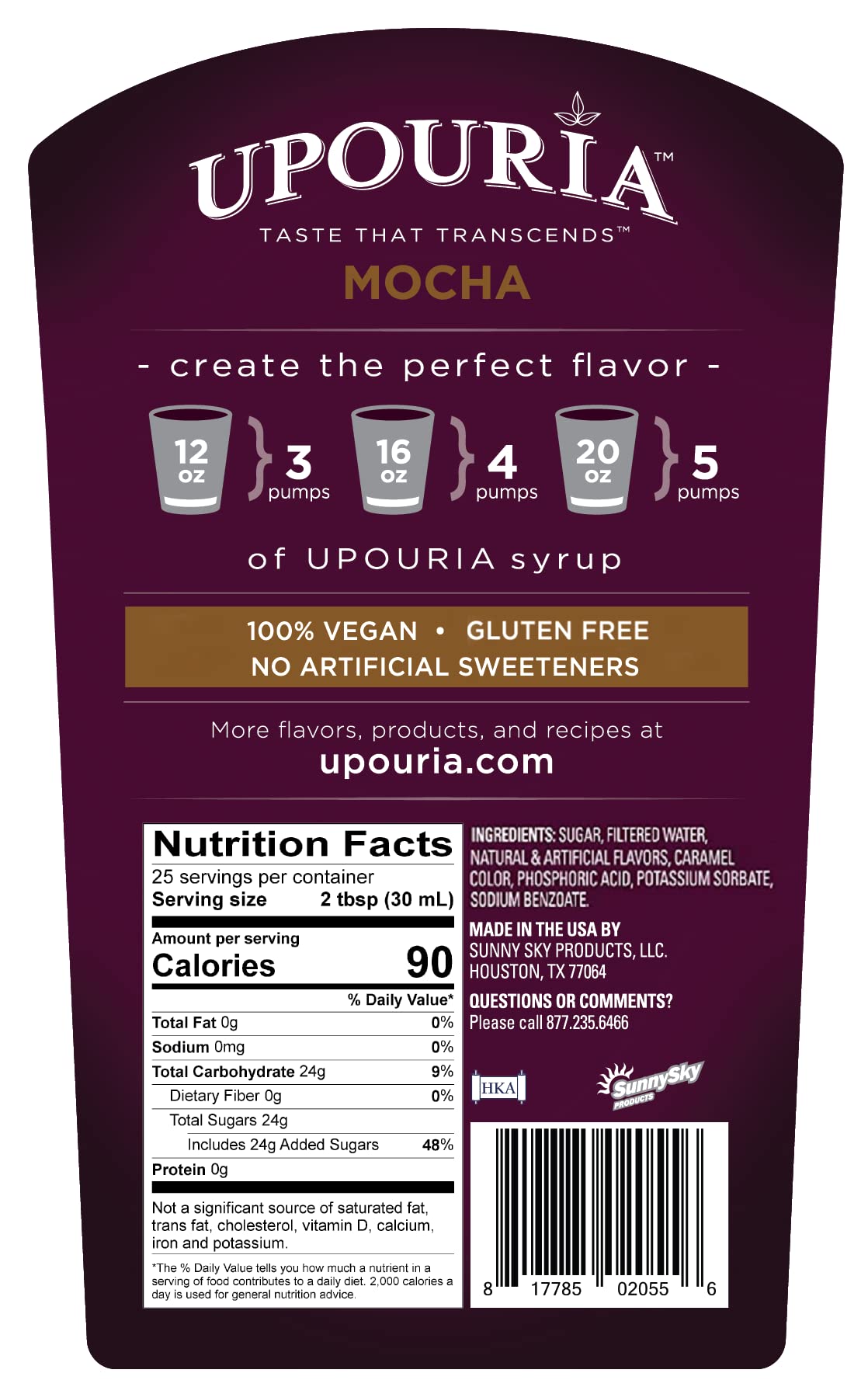 Upouria Caramel & Mocha Coffee Syrup Flavoring, 2 of each Flavor, 100% Vegan, Gluten-Free, Kosher, 750 mL Bottles (Pack of 4) with 2 Coffee Syrup Pumps
