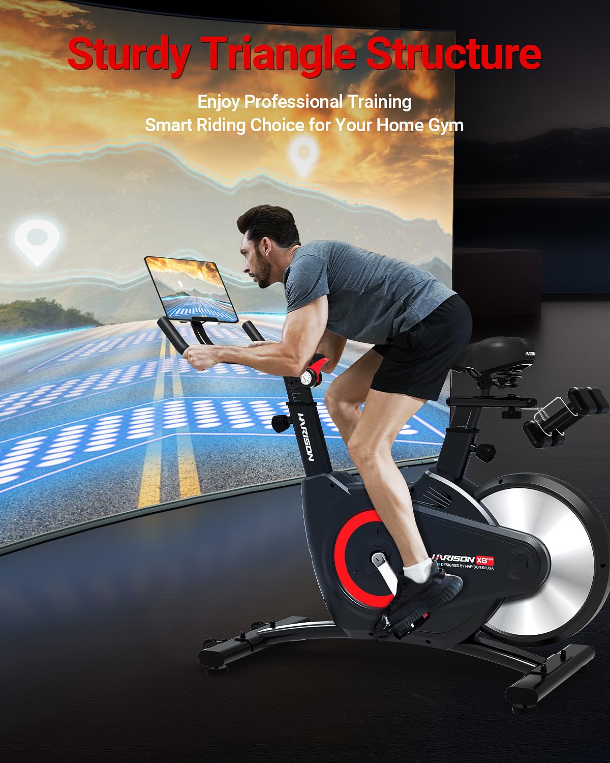 HARISON Semi Commercial Exercise Bike - Stationary Bike for Home Gym - Silent Magnetic Indoor Cycling Bike with Tablet Mount & Comfortable Seat Cushion, 380LBS/400LBS Weight Capacity Workout Bike (Magnetic Pro Max)