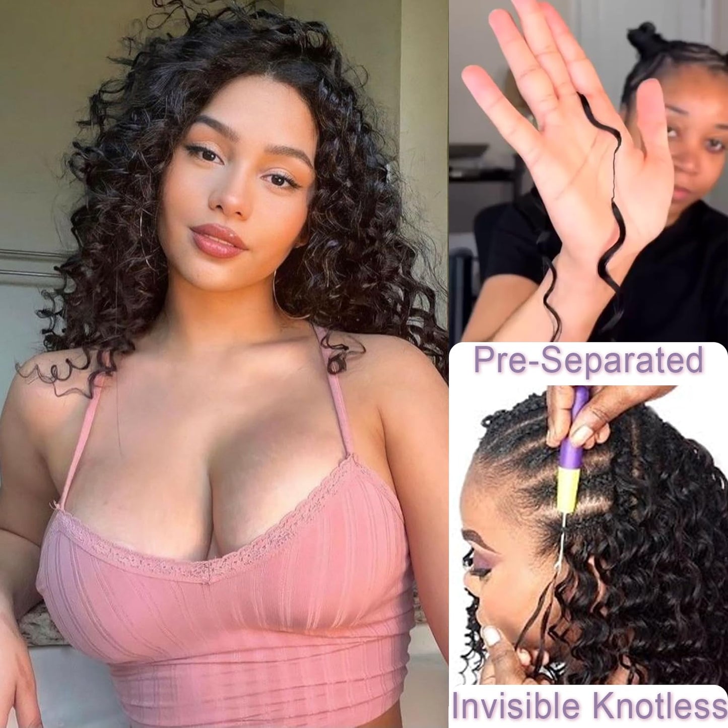 Deep Wave Feather Crochet Hair, 100 Strands Miracle Knots Hair Curly Crochet Hair for Black Women Pre-Separated Invisible Knotless, Feathered Crochet Hair Extensions (18 Inch 1B)