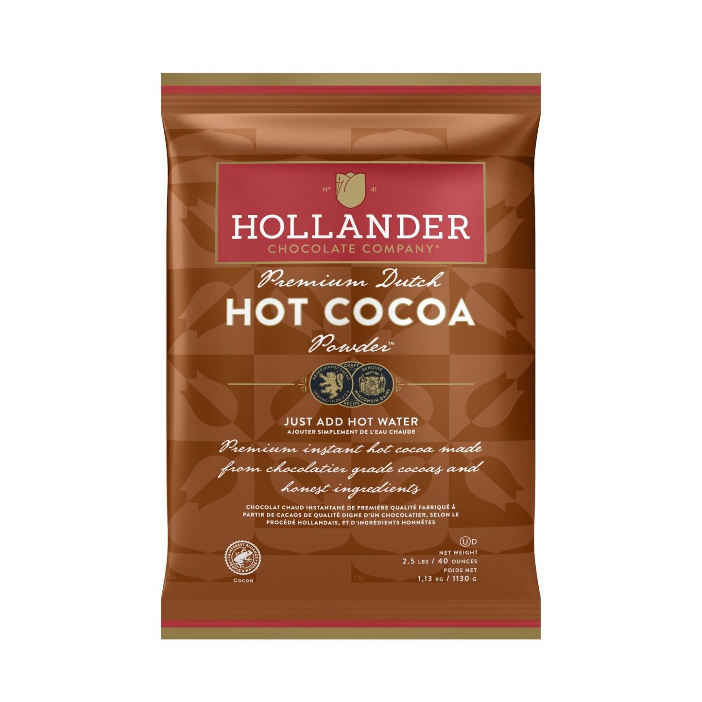Dutched Premium Hot Cocoa by Hollander Chocolate | Nostalgic Rich & Creamy Flavor | Bulk Bag 2.5 lbs