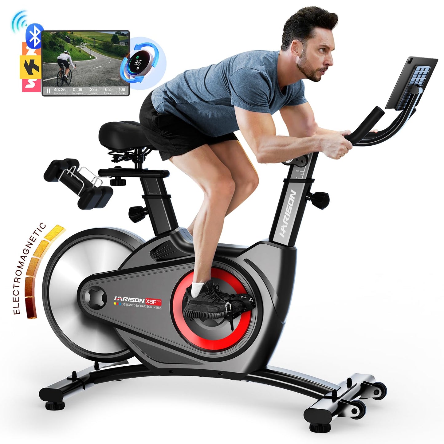 HARISON Semi Commercial Exercise Bike - Stationary Bike for Home Gym - Silent Magnetic Indoor Cycling Bike with Tablet Mount & Comfortable Seat Cushion, 380LBS/400LBS Weight Capacity Workout Bike (Magnetic Pro Max)