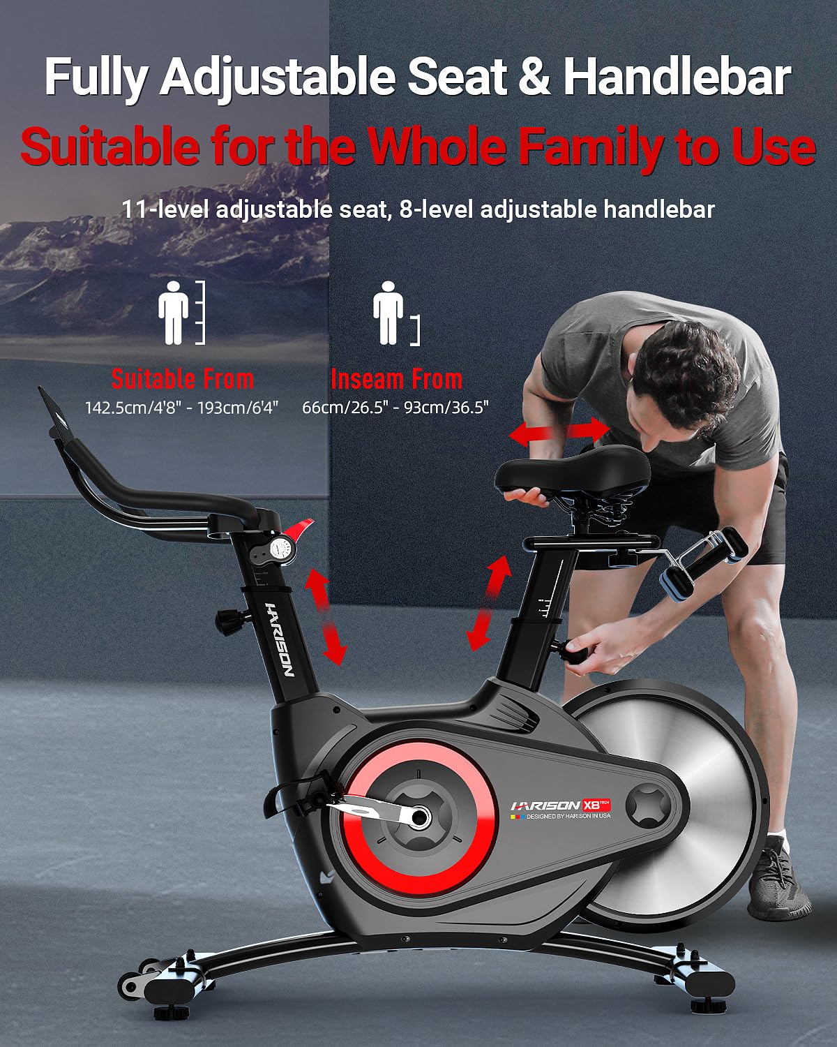 HARISON Semi Commercial Exercise Bike - Stationary Bike for Home Gym - Silent Magnetic Indoor Cycling Bike with Tablet Mount & Comfortable Seat Cushion, 380LBS/400LBS Weight Capacity Workout Bike (Magnetic Pro Max)