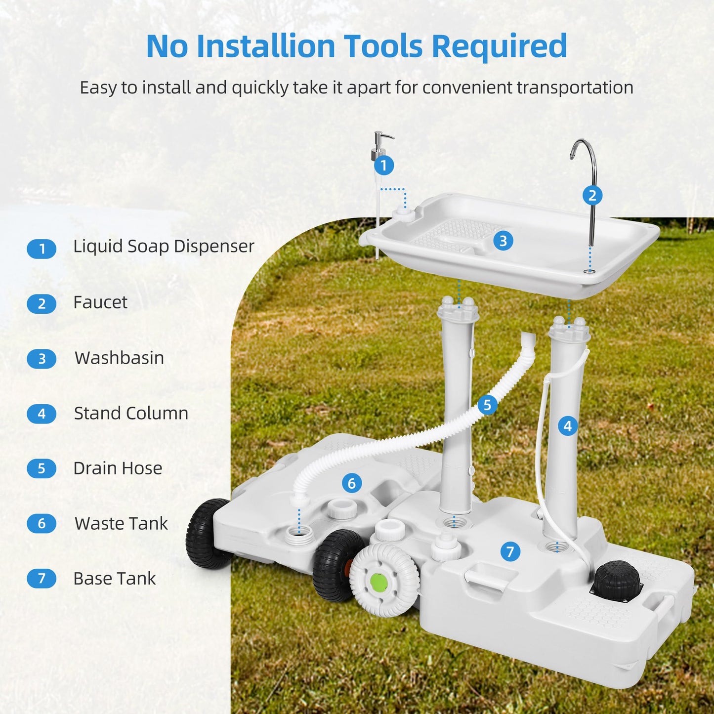 YITAHOME Portable Sink Camping,30 L Hand Washing Station with 30 L Sewage Tank, Rolling Wheels, Soap Dispenser, Towel Holder, Ideal for Outdoor, Travel, RV, Boat, Camper, Tripper