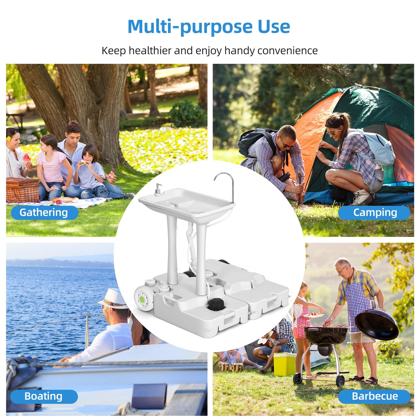 YITAHOME Portable Sink Camping,30 L Hand Washing Station with 30 L Sewage Tank, Rolling Wheels, Soap Dispenser, Towel Holder, Ideal for Outdoor, Travel, RV, Boat, Camper, Tripper