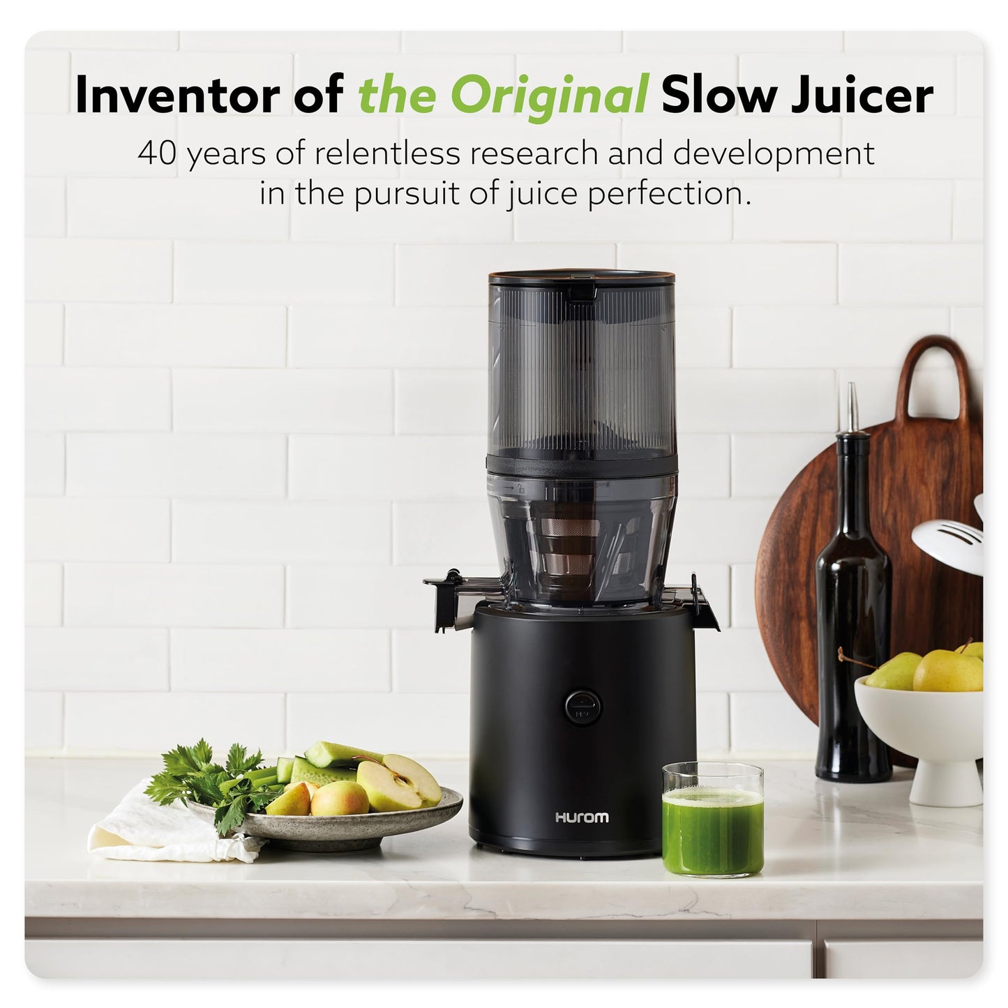 Hurom H320 Slow Juicer, Matte Black | Ultra Low Pulp | Hands-Free | Hopper Fits Whole Produce | Quiet Motor | BPA Free | Easy Assembly | Cold Press Masticating Juicer