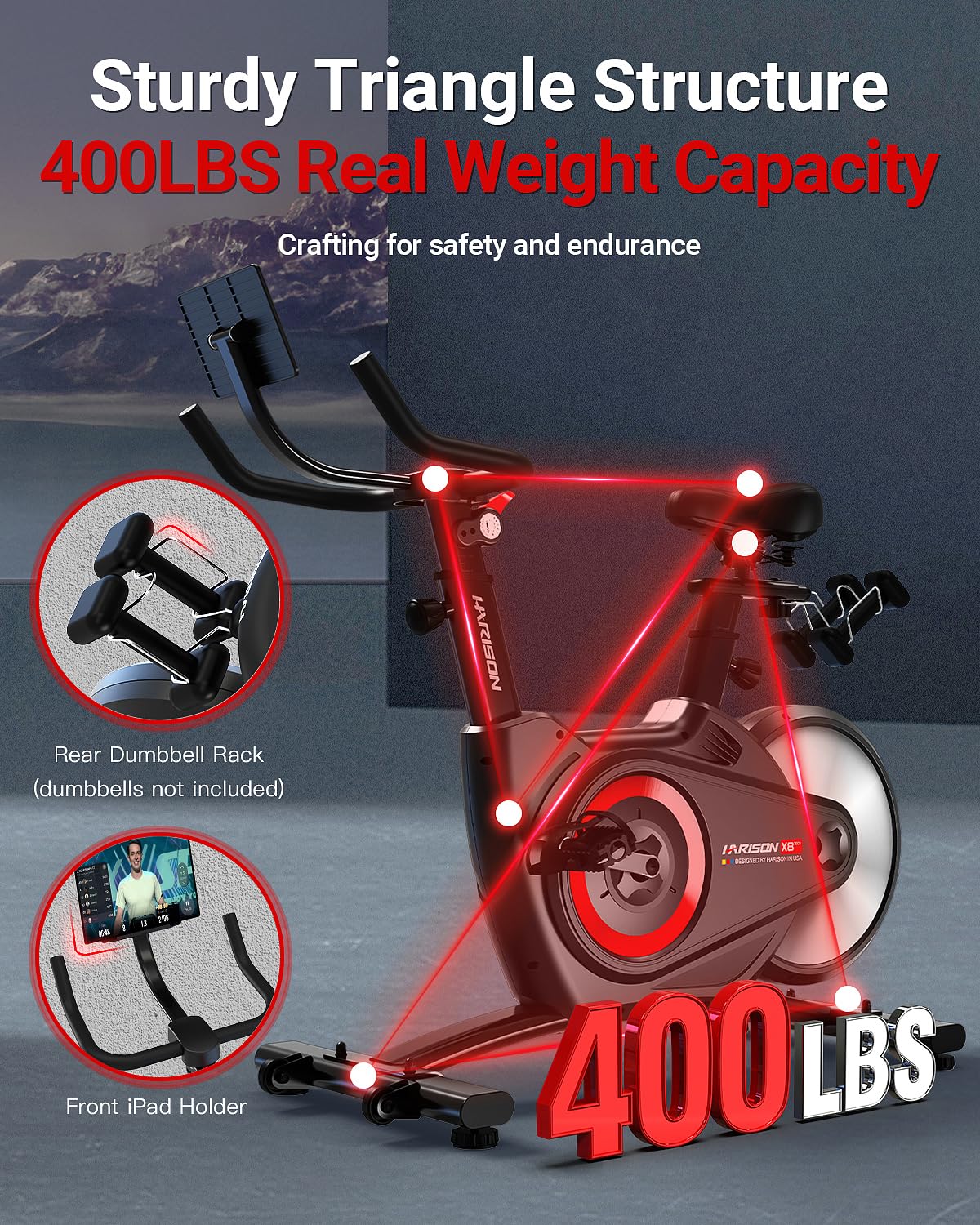HARISON Semi Commercial Exercise Bike - Stationary Bike for Home Gym - Silent Magnetic Indoor Cycling Bike with Tablet Mount & Comfortable Seat Cushion, 380LBS/400LBS Weight Capacity Workout Bike (Magnetic Pro Max)
