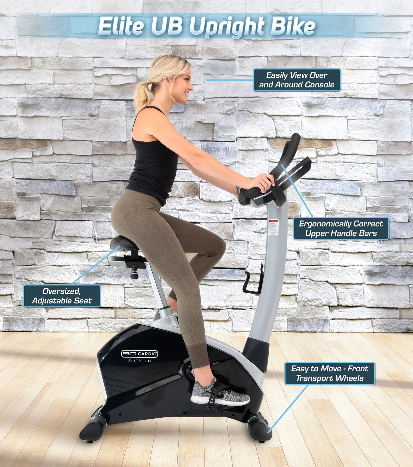 3G Cardio Elite UB X Upright Bike - FreeSync FTMS Bluetooth Smart App Connectivity - Tablet Shelf - Compact 41” (L) Footprint - Oversized Padded Soft Saddle Seat - 350 lb Capacity - Commercial Grade