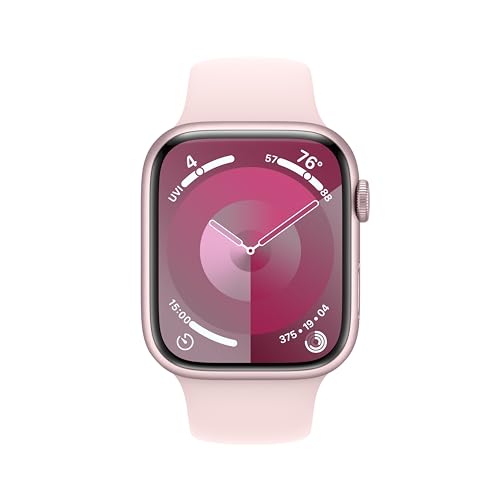 Apple Watch Series 9 [GPS + Cellular 45mm] Smartwatch with Pink Aluminum Case with Pink Sport Band S/M. Fitness Tracker, Blood Oxygen & ECG Apps, Always-On Retina Display