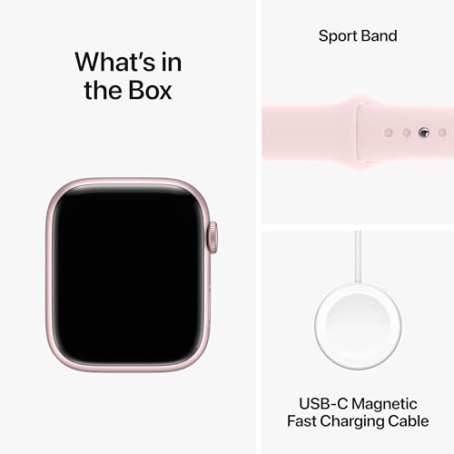 Apple Watch Series 9 [GPS + Cellular 45mm] Smartwatch with Pink Aluminum Case with Pink Sport Band S/M. Fitness Tracker, Blood Oxygen & ECG Apps, Always-On Retina Display