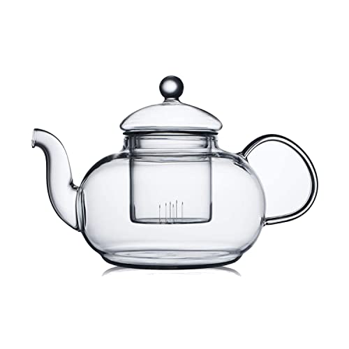 CNGLASS Glass Teapot Stovetop Safe,Clear Teapot with Removable Infuser 20.3 oz,Loose Leaf and Blooming Tea Maker