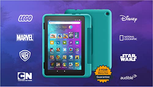 Amazon Fire HD 8 Kids Pro tablet- 2022, ages 6-12 | 8" HD screen, slim case for older kids, ad-free content, parental controls, 13-hr battery, 32 GB, Hello Teal