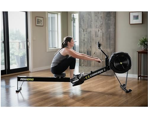 Concept2 RowErg Model D Indoor Rowing Machine - PM5 Monitor, Device Holder, Adjustable Air Resistance, Easy Storage with Black Sweat Towel