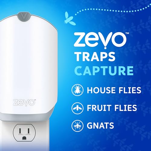 Zevo Flying Insect Trap for Indoors: Light Trap Captures Fruit Flies, Gnats and Houseflies, Starter Kit Value Pack (2 Plug-in Bases + 2 Cartridges)