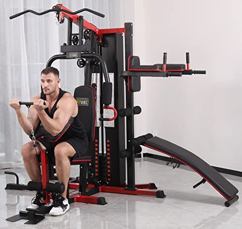 Signature Fitness Multifunctional Home Gym System Workout Station with Leg Extension, Preacher Curl, Pushup, Dip and Situp Stand, 122.5LB Weight Stack, M900, Multiple Pacakges