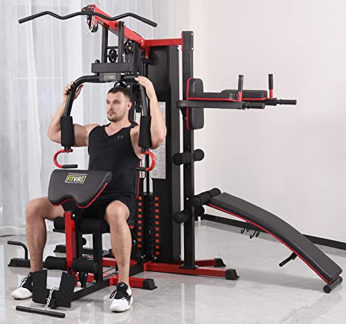 Signature Fitness Multifunctional Home Gym System Workout Station with Leg Extension, Preacher Curl, Pushup, Dip and Situp Stand, 122.5LB Weight Stack, M900, Multiple Pacakges