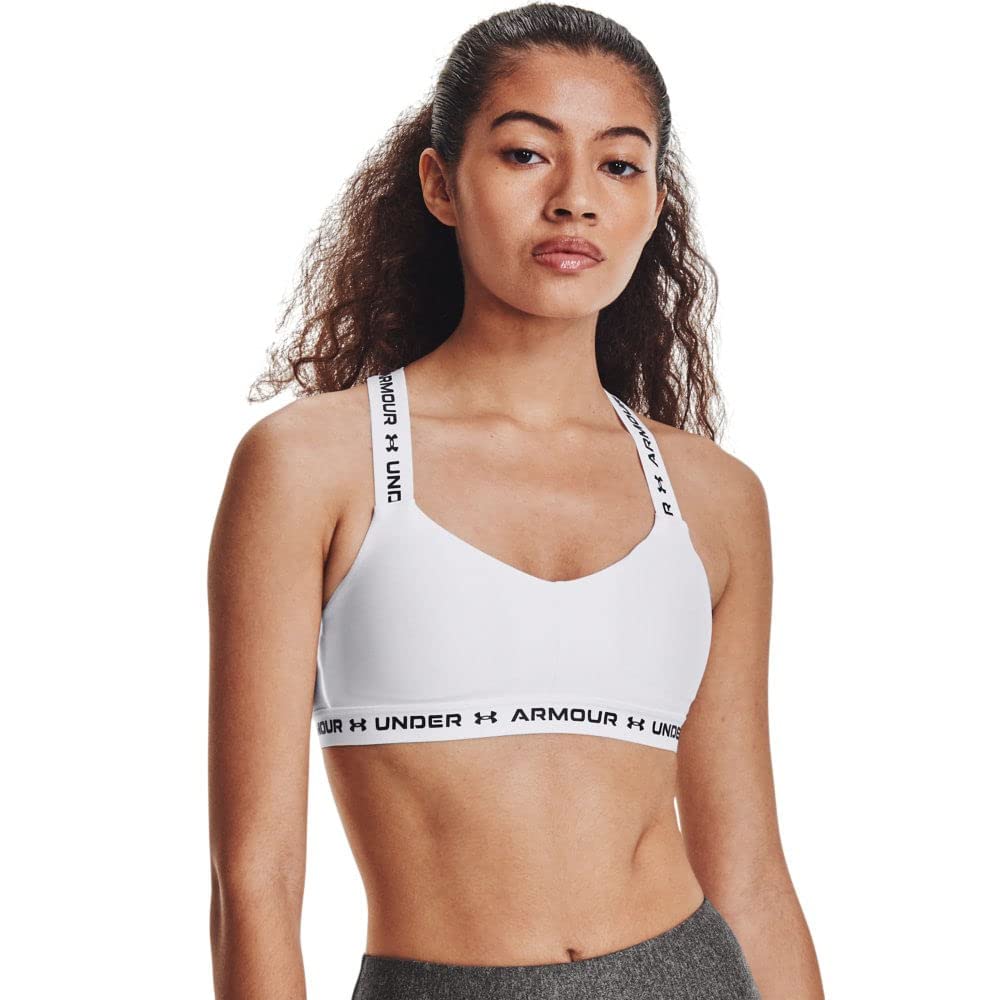 Under Armour Women's Crossback Low Sports Bra , White (100)/Black , Medium