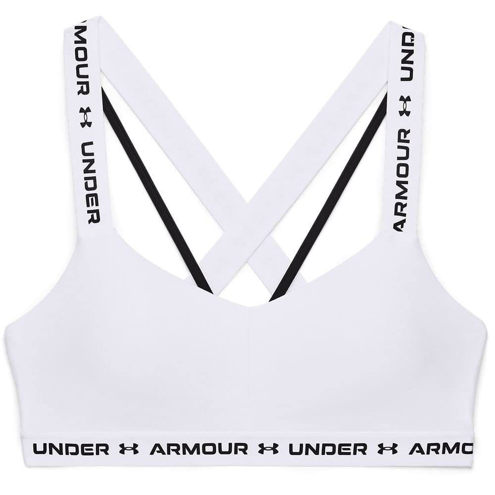 Under Armour Women's Crossback Low Sports Bra , White (100)/Black , Medium