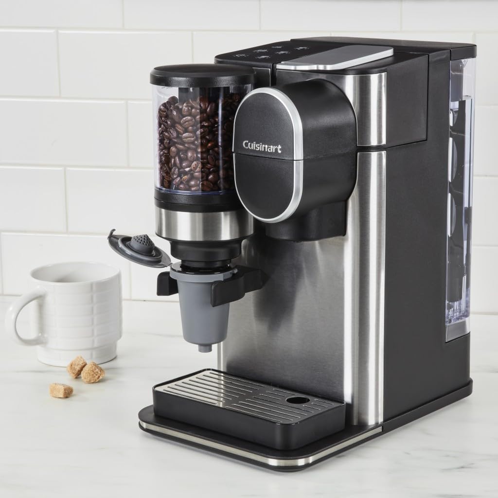 Cuisinart Single Serve Coffee Maker + Coffee Grinder, 48-Ounce Removable Reservoir, 120 volts, Stainless Steel, DGB-2SS