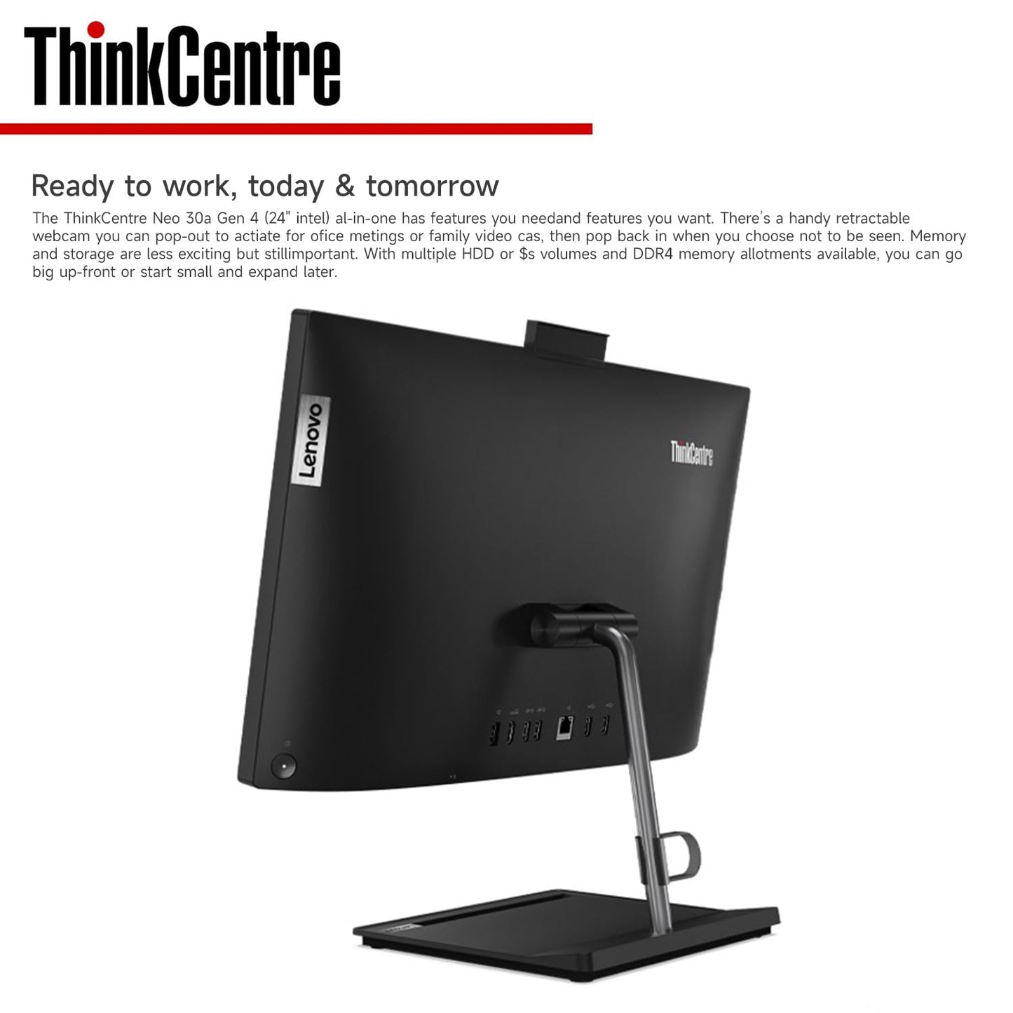 Lenovo ThinkCentre Neo 30a 23.8" FHD Business All-in-One, Intel Core i5-13420H, 16GB RAM, 512GB SSD, Wired KB & Mouse, RJ-45, HDMI, Wi-Fi 6, Webcam, Windows 11 Pro, Black