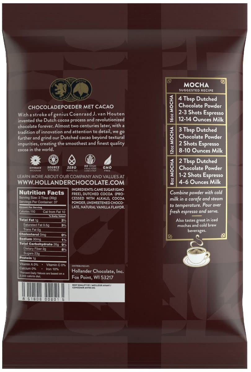 Hollander Chocolate Sweet Ground Chocolate Powder, 2.5 Lb (Pack Of 10)