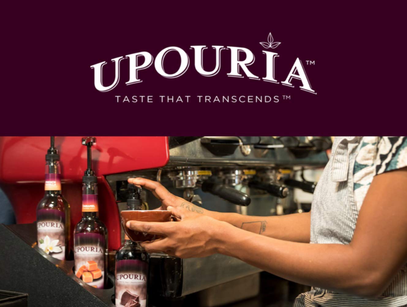 Upouria Caramel & Mocha Coffee Syrup Flavoring, 2 of each Flavor, 100% Vegan, Gluten-Free, Kosher, 750 mL Bottles (Pack of 4) with 2 Coffee Syrup Pumps