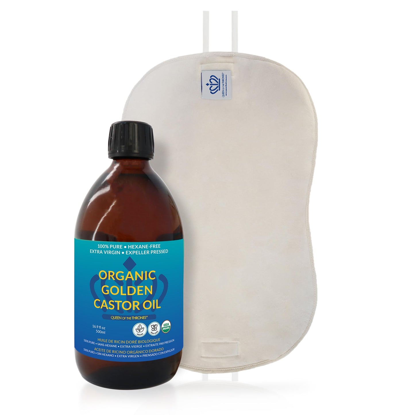 QUEEN OF THE THRONES Castor Oil Pack for Liver Kit - Less-Mess, Reusable, Comfort Sleep Fit - Designed by a Naturopathic Doctor (Organic Castor Oil Included)