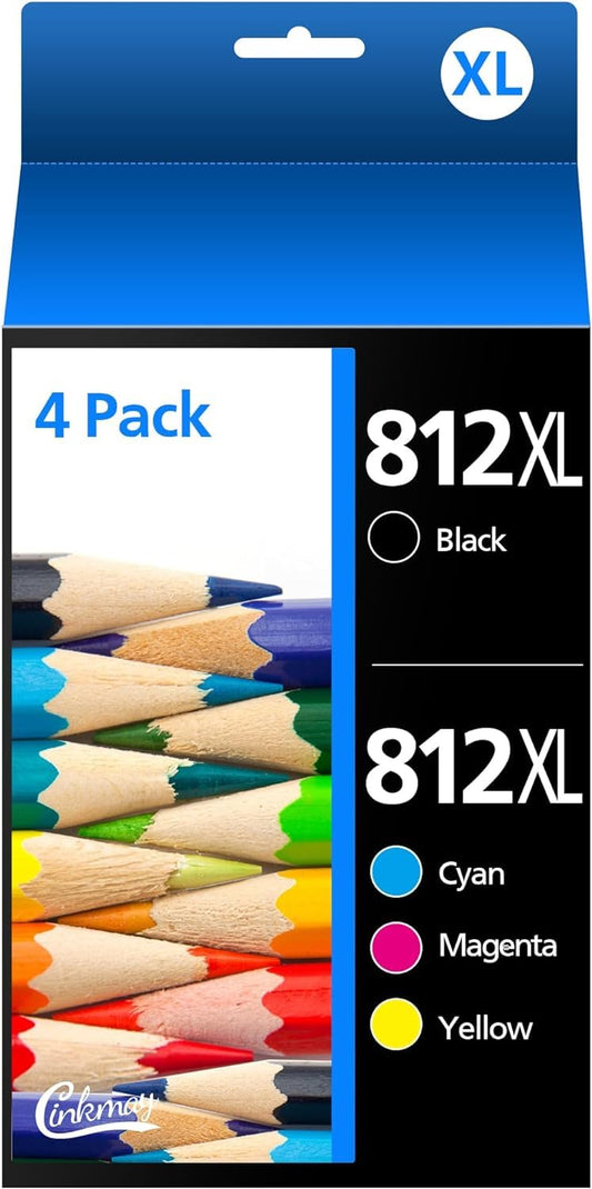 812XL Ink Cartridges Combo Pack Remanufactured to use with Epson 812XL 812 Ink 812 Epson Ink Work with Workforce Pro WF-7840 WF-7820 WF-7310 EC-C7000 Printer（812xl,4 Pack）