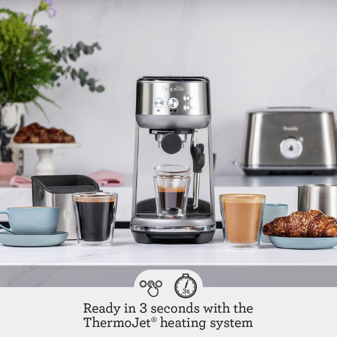 Breville the Bambino Espresso Machine with Auto Milk Frother, Espresso Maker with Seconds Heat Up, Cappuccino & Latte Machine for Home, BES450BSS, Brushed Stainless Steel