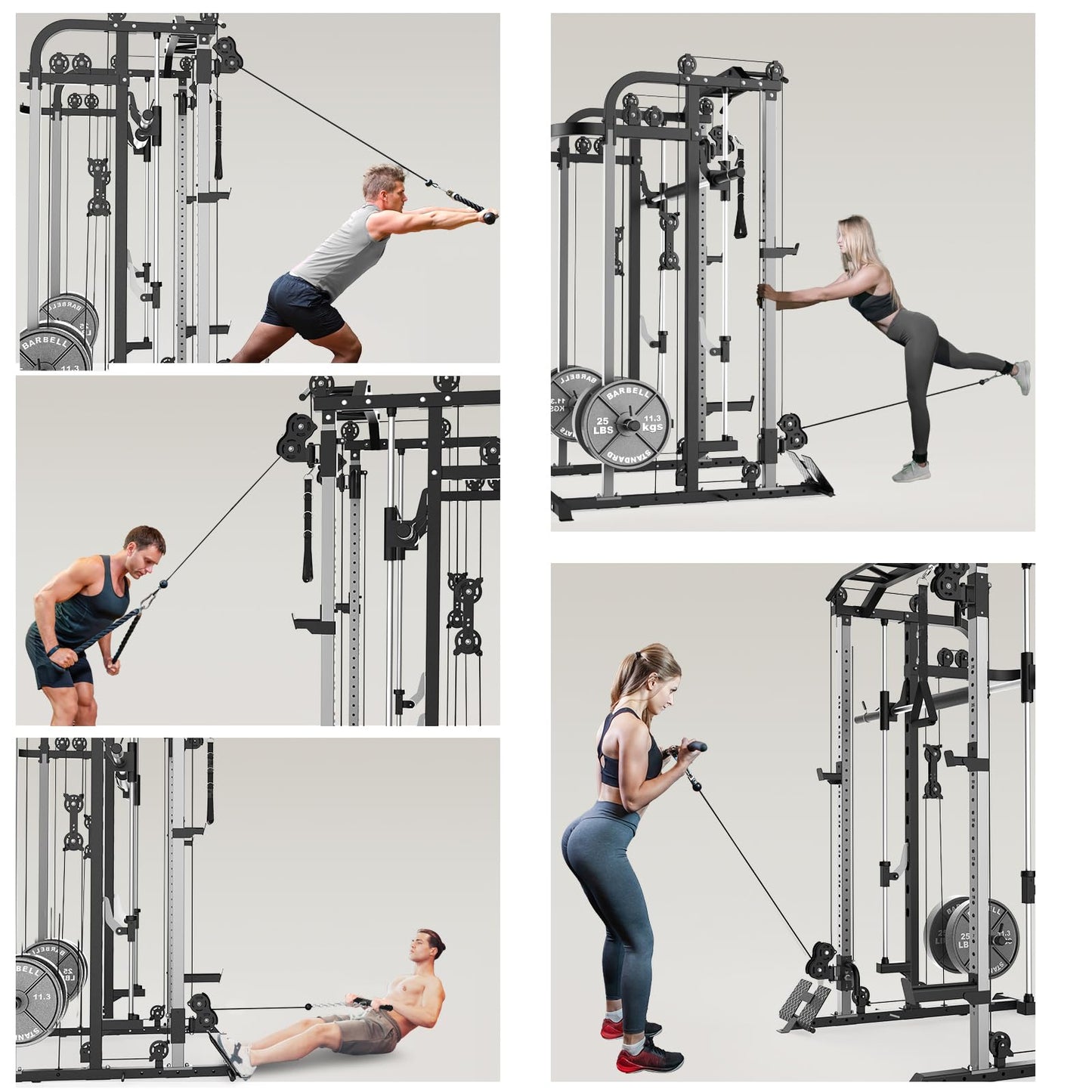 Royal Fitness Smith Machine with 140Lbs Solid Cast Iron Olympic Weight Plates, Power Cage Rack with Smith Bar and Cable Pulley System for Home Gym