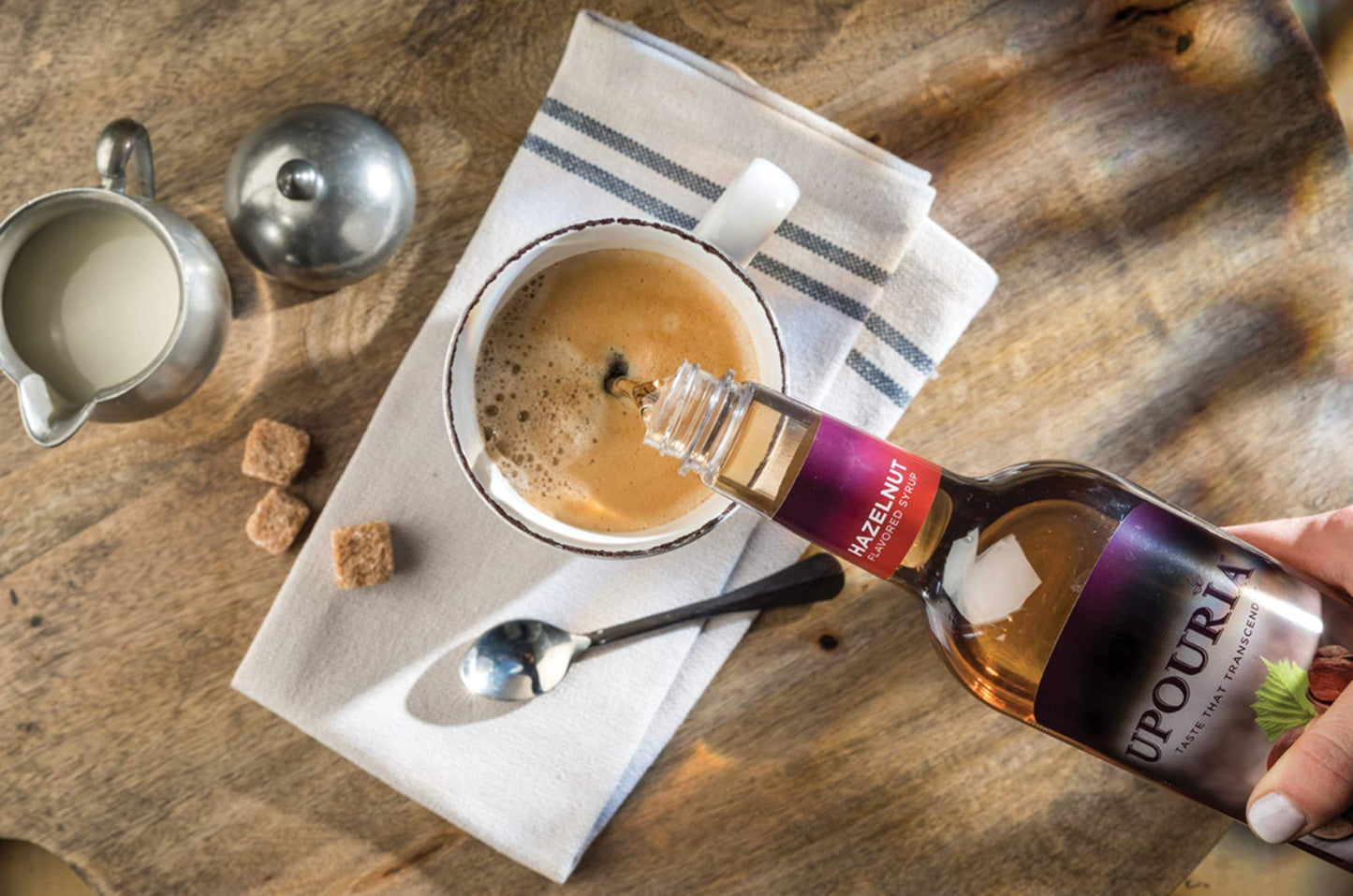 Upouria Caramel & Mocha Coffee Syrup Flavoring, 2 of each Flavor, 100% Vegan, Gluten-Free, Kosher, 750 mL Bottles (Pack of 4) with 2 Coffee Syrup Pumps