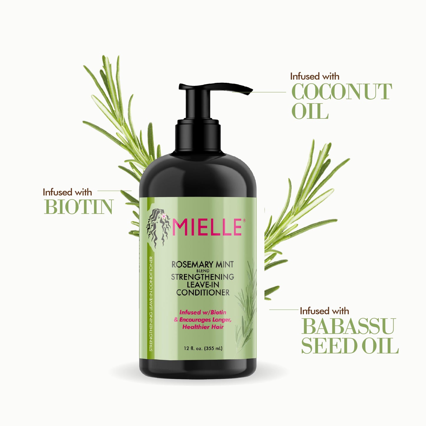 Mielle Organics Rosemary Mint Strengthening Leave-In Conditioner, Supports Hair Strength, Smooth Conditioner for Dry and Crinkled Hair, Weightless Hair Treatment