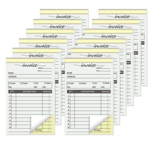 suituts 12 Pack Invoice Books for Small Business, 3.5 x 5.5 Inch 2 Part Carbonless Receipt Books, Carbon Duplicate Copy Order Form Book, Convenient Invoice Pads, 50 Sets Each Pad,Total 600 Sets