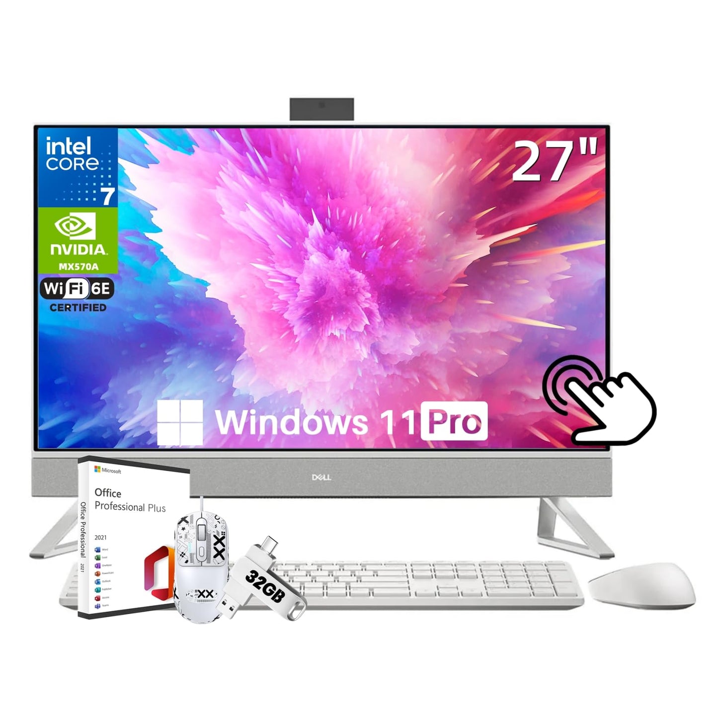 Dell Inspiron 7730 Business 27 Inch Touchscreen All in One Desktop Computer, Intel 10-Core 7 150U, NVIDIA GeForce MX570A, 64 GB RAM, 1 TB SSD, Wi-Fi 6E, Win 11 Pro, Office Pro Lifetime License, Mouse