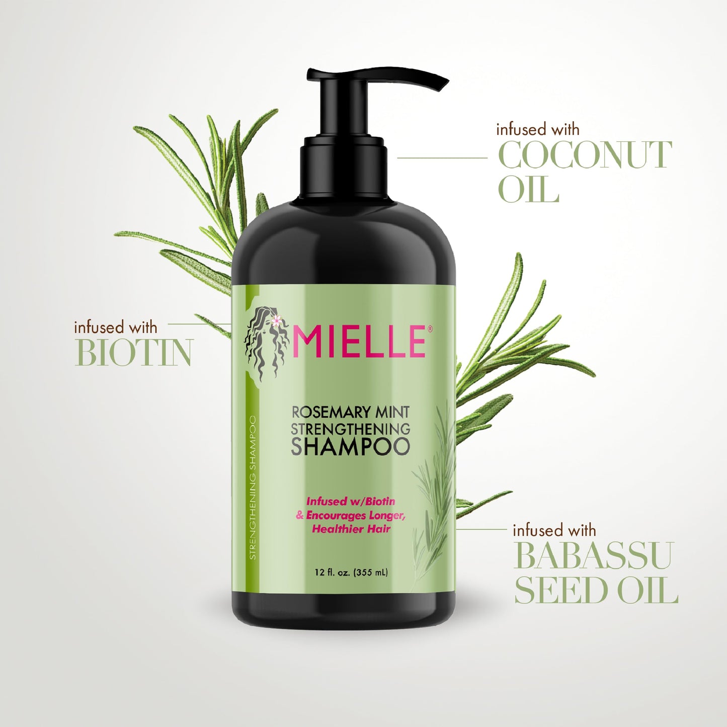 Mielle Organics Rosemary Mint Strengthening Shampoo Infused with Biotin, Cleanses and Helps Strengthen Weak and Brittle Hair, 12 Ounces