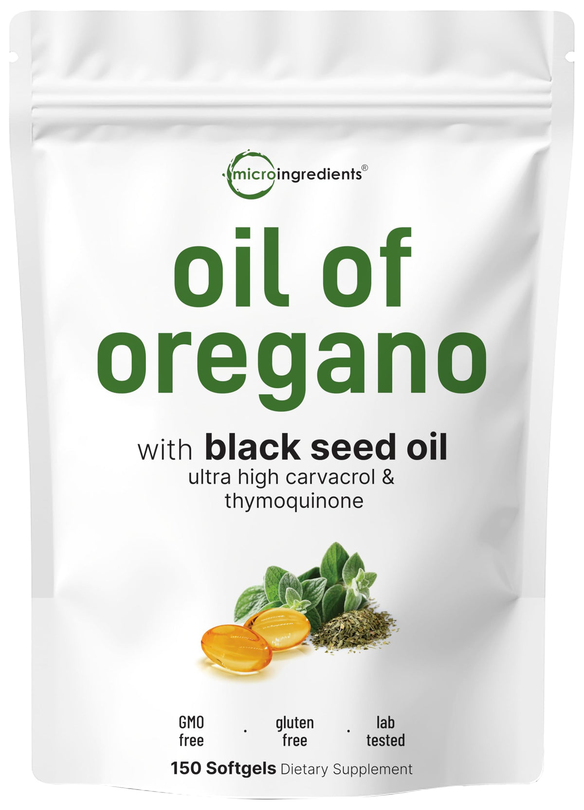 Micro Ingredients Oil of Oregano Softgels, 150 Count | 2 in 1 Formulated with Black Seed Oil | 4X Strength Carvacrol & Thymoquinone | Plant Based, Non-GMO