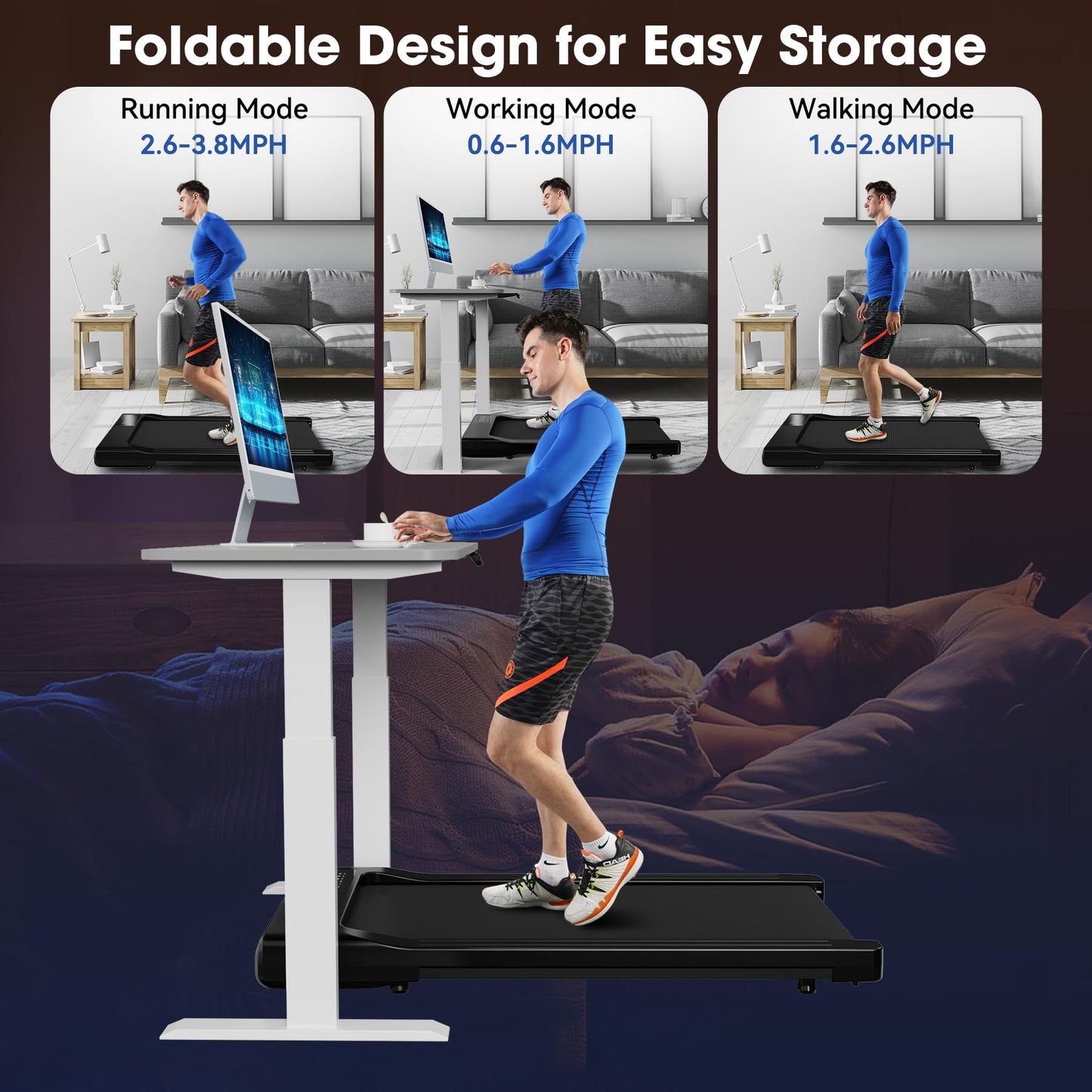 DeerRun 2025 Upgrade Walking Pad - Raceable Smart Under Desk Treadmill with Rewards Program, Quick Setup, 2.5HP, APP/Remote Control, LED Display, 300 lbs Capacity