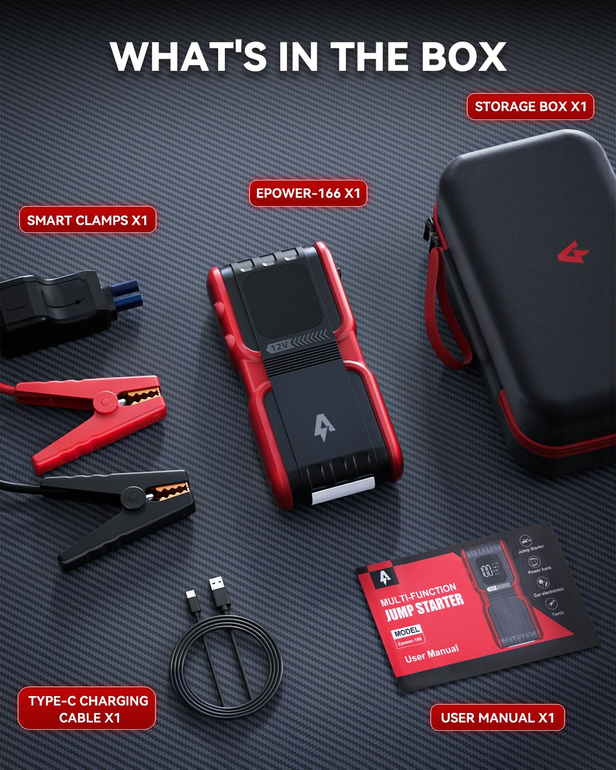 Andeman 4000A Jump Starter with 20000mAh Power Bank, Portable Car Battery Booster Pack, Type-C Quick Charge, 12V Lithium Jumper for up to 8L Gas/7L Diesel Engines, EP-166