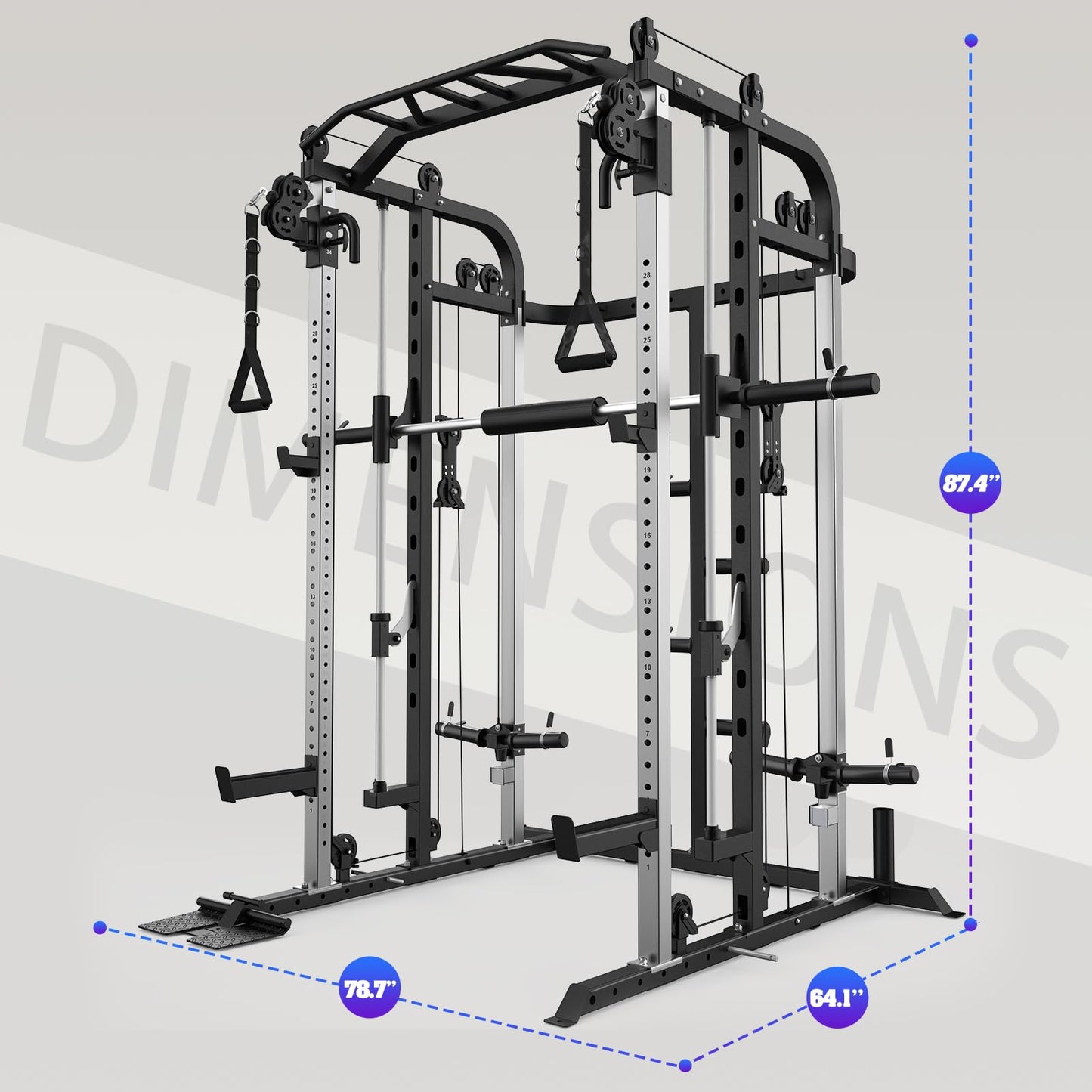 Royal Fitness Smith Machine with 140Lbs Solid Cast Iron Olympic Weight Plates, Power Cage Rack with Smith Bar and Cable Pulley System for Home Gym