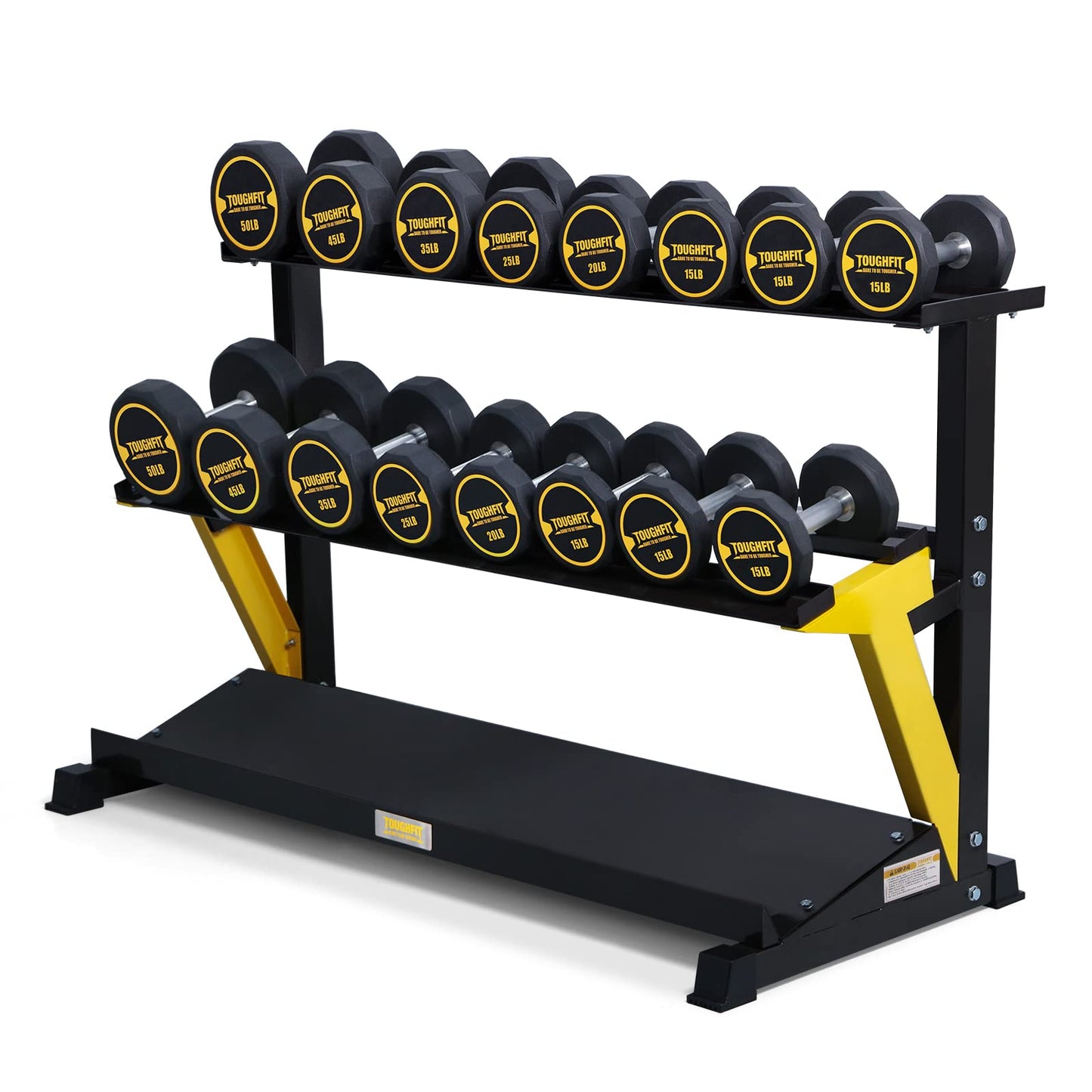 ToughFit 520LBS Dumbbell Set With 3-Tier Rack - PEV Coated & Non-slip knurl Iron Handle - Free Weights for Strength Training Full Body, Decagon Dumbbells for Home Gym, Workouts