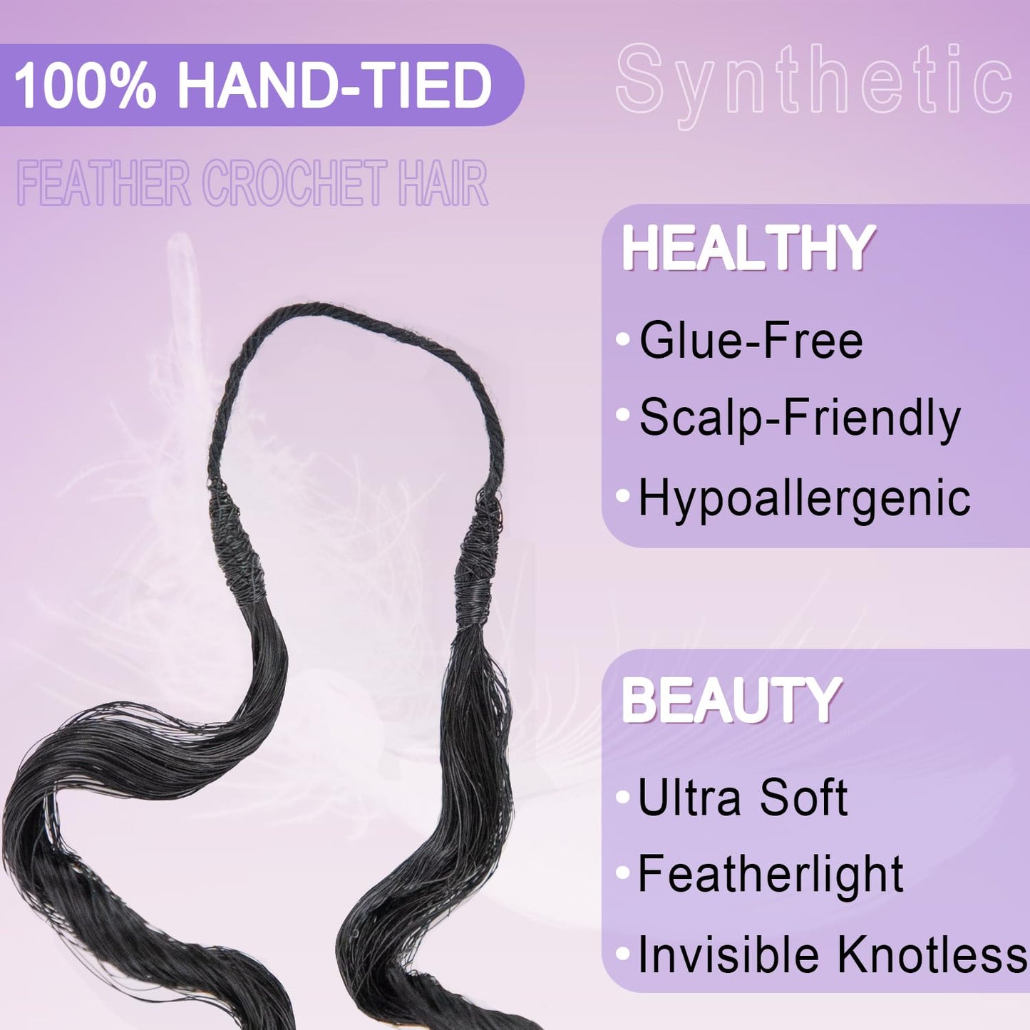 Deep Wave Feather Crochet Hair, 100 Strands Miracle Knots Hair Curly Crochet Hair for Black Women Pre-Separated Invisible Knotless, Feathered Crochet Hair Extensions (18 Inch 1B)