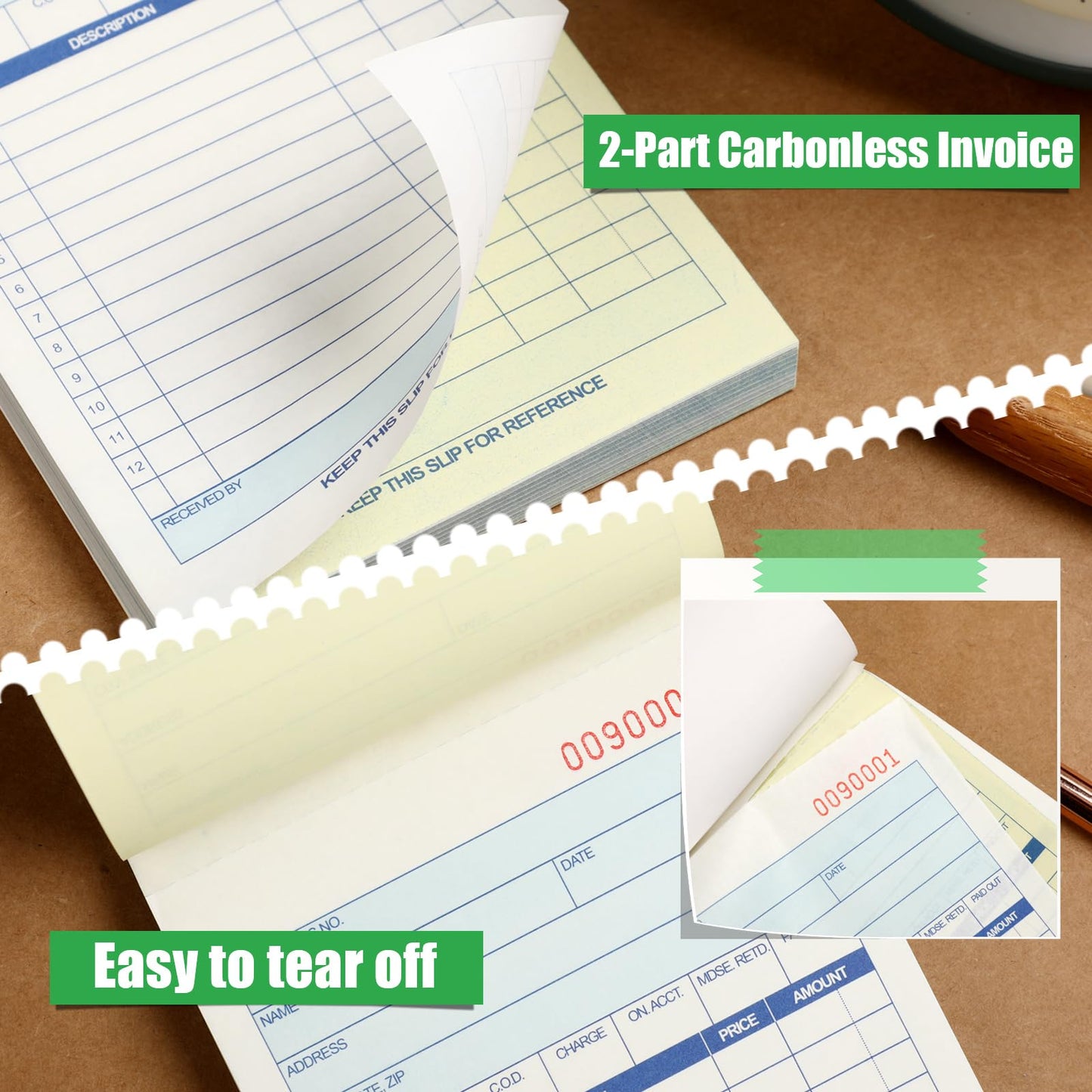 Lincia 18 Pads Sales Order Books 2 Part Carbonless (White/Canary Yellow) Receipt with Carbon Copies Cover Receipt Form Invoice 50 Sets Per Book (4.18 x 7.2 Inch/ 10.6 x 18.3 Cm)