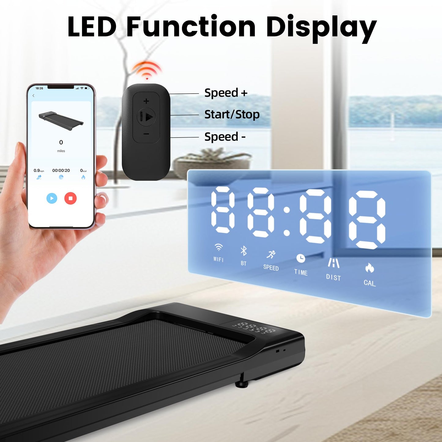 DeerRun 2025 Upgrade Walking Pad - Raceable Smart Under Desk Treadmill with Rewards Program, Quick Setup, 2.5HP, APP/Remote Control, LED Display, 300 lbs Capacity