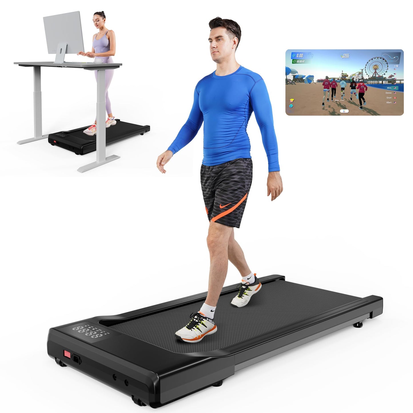 DeerRun 2025 Upgrade Walking Pad - Raceable Smart Under Desk Treadmill with Rewards Program, Quick Setup, 2.5HP, APP/Remote Control, LED Display, 300 lbs Capacity