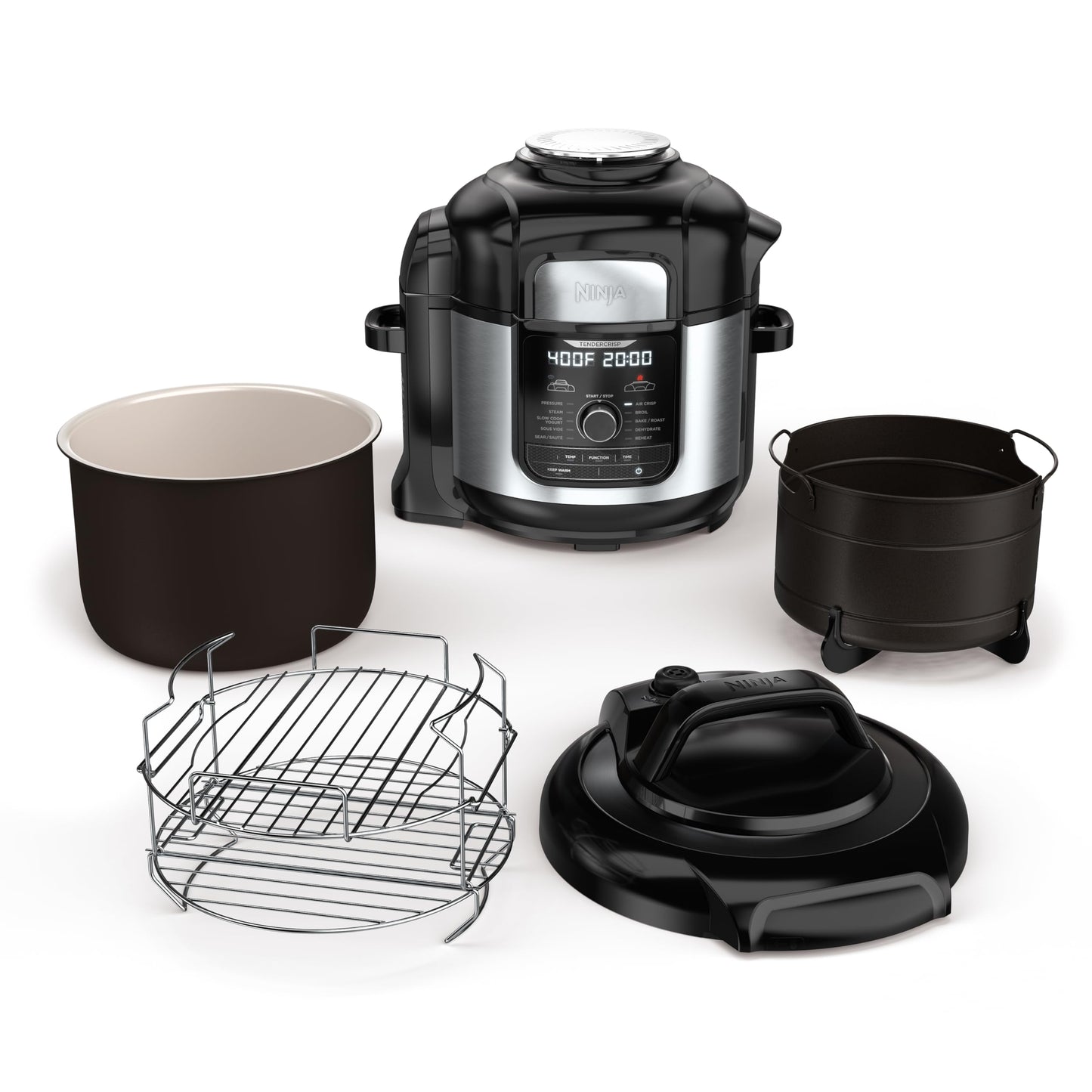 Ninja FD401 LP3 Foodi 12-in-1 Deluxe XL 8 qt. Pressure Cooker & Air Fryer that Steams, Slow Cooks, Sears, Sautés, Dehydrates & More, with 5 qt. Crisper Basket, Reversible Rack & Recipe Book, Silver