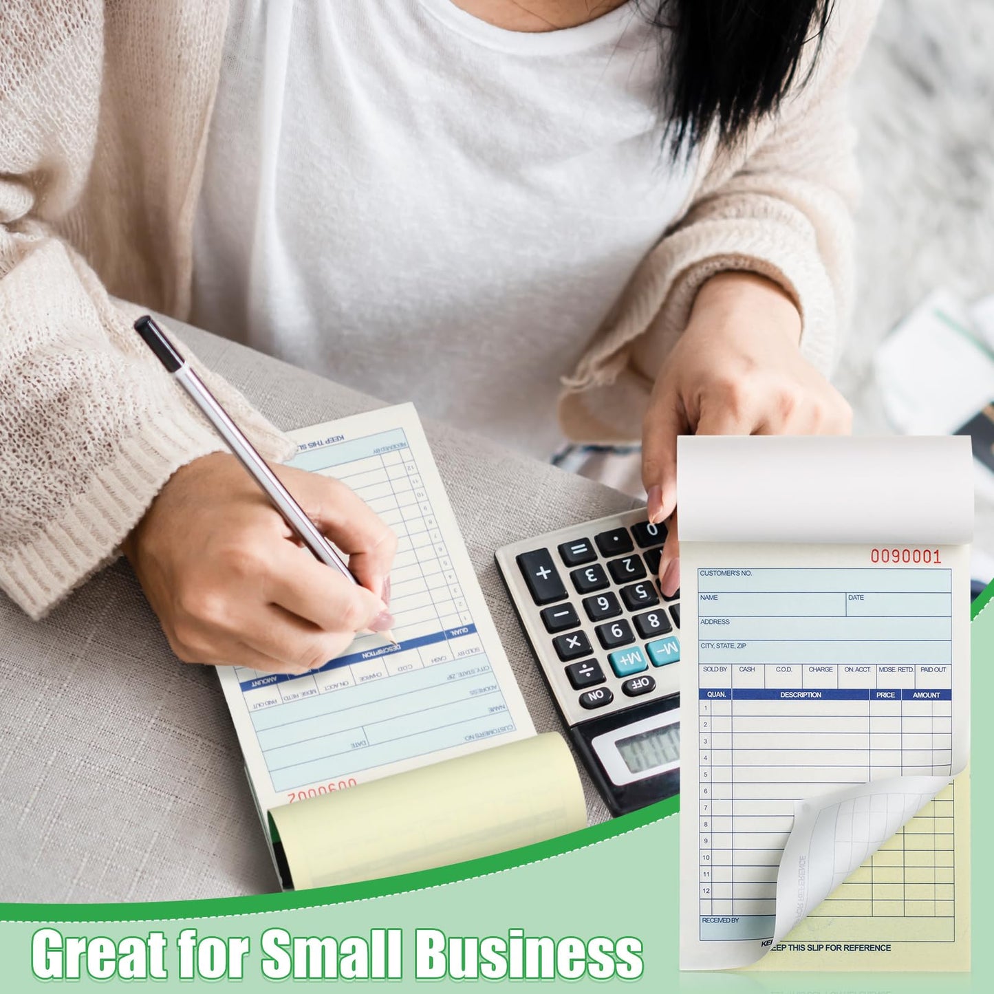 Lincia 18 Pads Sales Order Books 2 Part Carbonless (White/Canary Yellow) Receipt with Carbon Copies Cover Receipt Form Invoice 50 Sets Per Book (4.18 x 7.2 Inch/ 10.6 x 18.3 Cm)