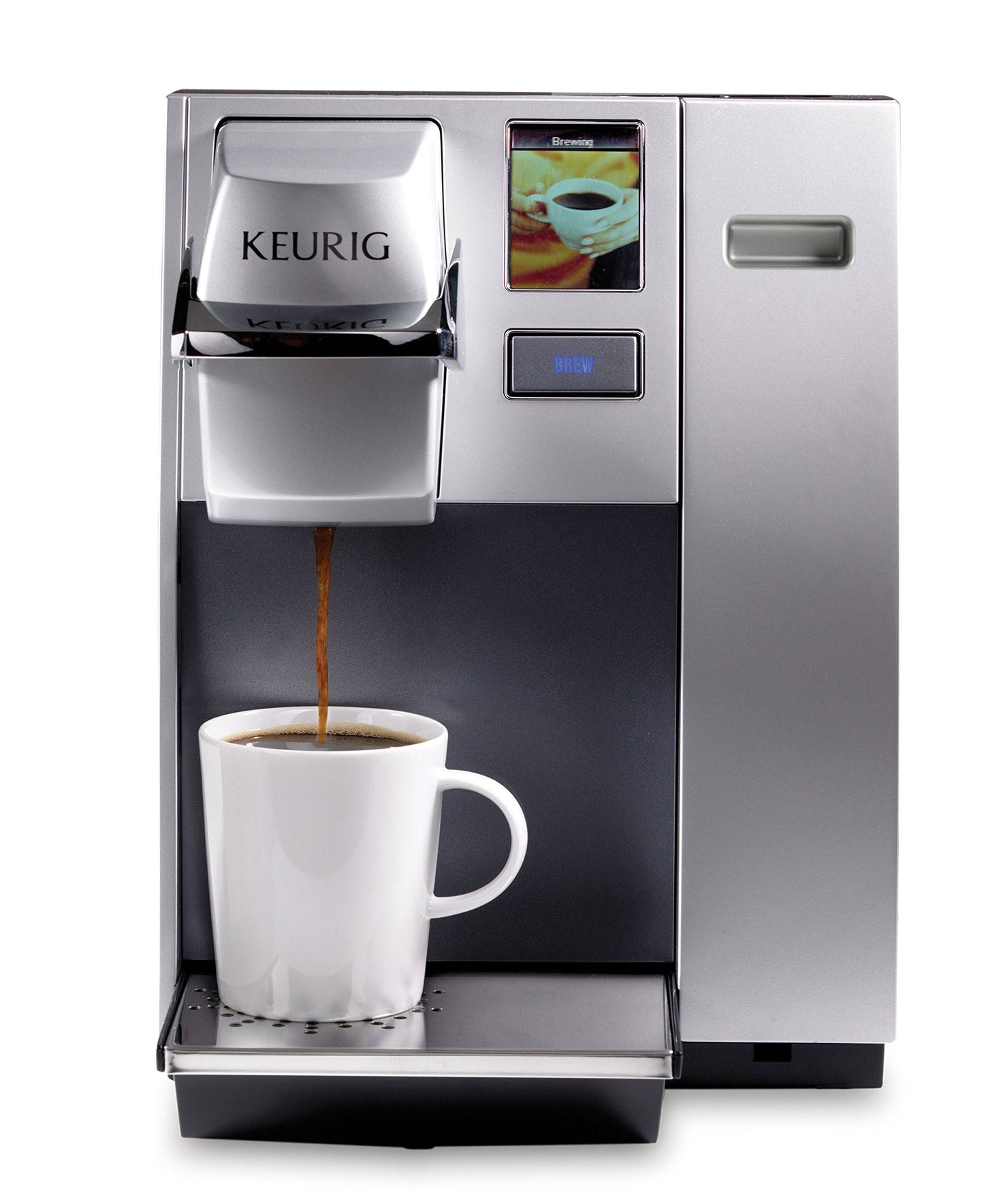 Keurig K155 Office Pro Single Cup Commercial K-Cup Pod Coffee Maker, Silver & ® K- Slim® Single Serve K-Cup Pod Coffee Maker, Multistream™ Technology, Scarlet Red