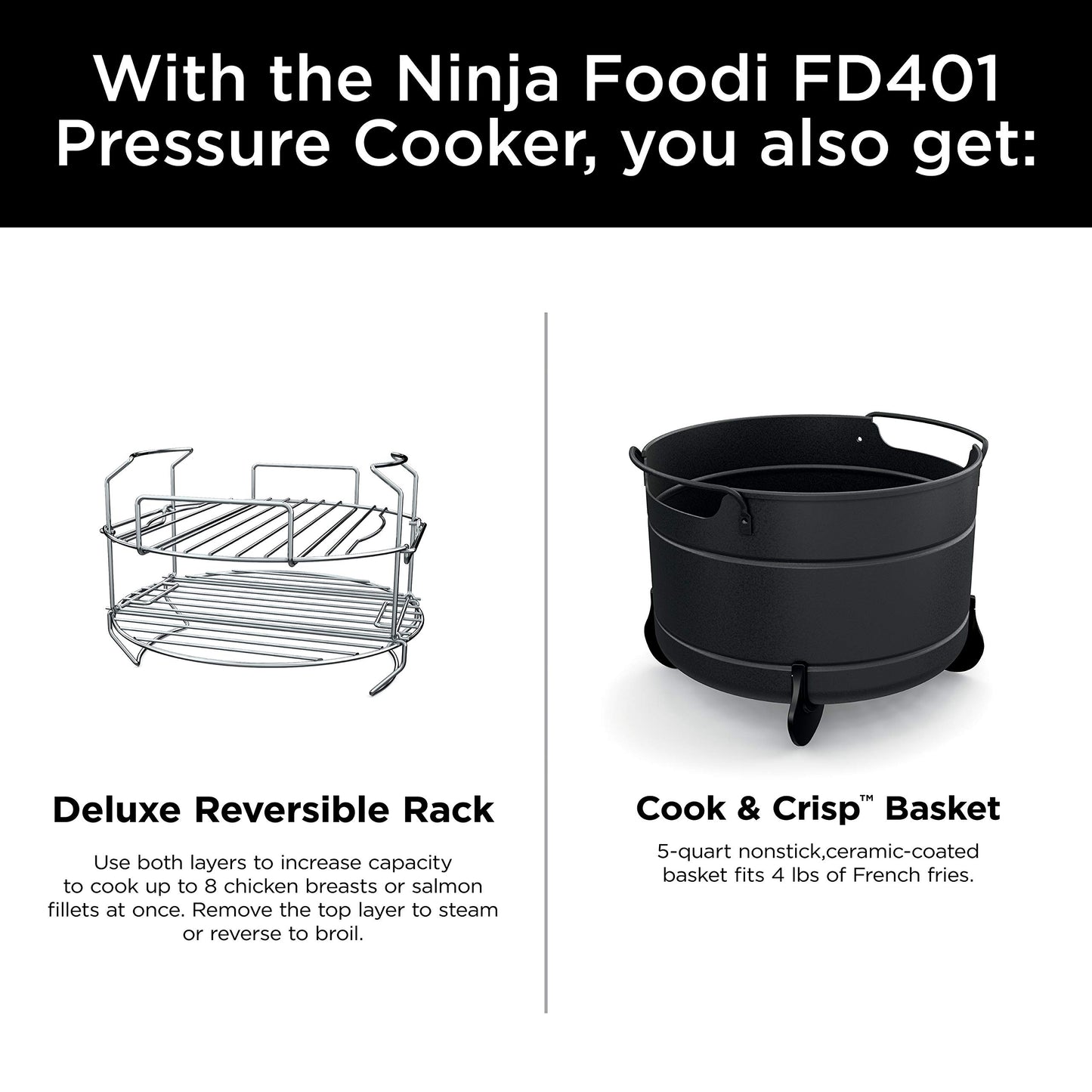 Ninja FD401 LP3 Foodi 12-in-1 Deluxe XL 8 qt. Pressure Cooker & Air Fryer that Steams, Slow Cooks, Sears, Sautés, Dehydrates & More, with 5 qt. Crisper Basket, Reversible Rack & Recipe Book, Silver