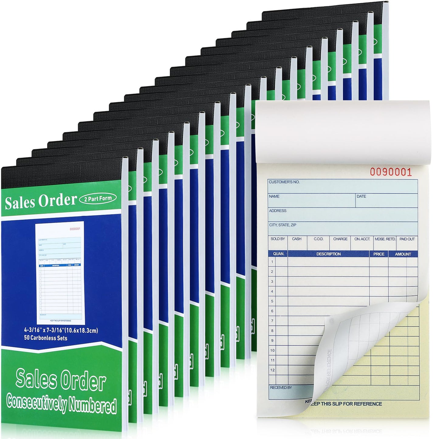 Lincia 18 Pads Sales Order Books 2 Part Carbonless (White/Canary Yellow) Receipt with Carbon Copies Cover Receipt Form Invoice 50 Sets Per Book (4.18 x 7.2 Inch/ 10.6 x 18.3 Cm)