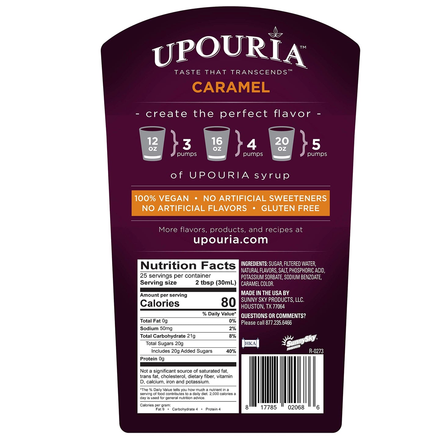 Upouria Caramel & Mocha Coffee Syrup Flavoring, 2 of each Flavor, 100% Vegan, Gluten-Free, Kosher, 750 mL Bottles (Pack of 4) with 2 Coffee Syrup Pumps